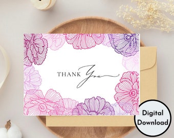 Simple Minimalist Colorful Calligraphy Floral Thank You Card Nature Background | Printable High Quality Digital Download PNG PDF