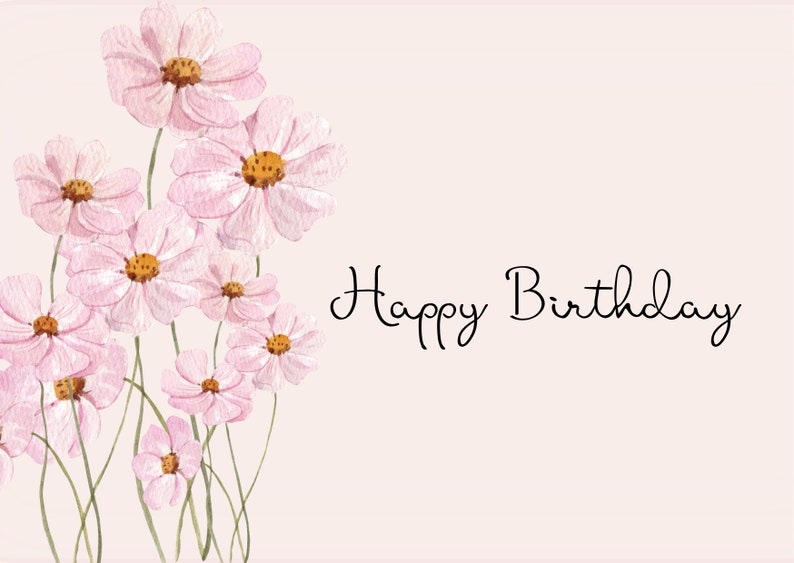 Floral Background Happy Birthday Card Digital Printable High Quality Download PDF zdjęcie 2