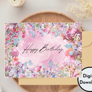 Tarjeta de cumpleaños floral colorida / PDF imprimible de alta calidad / Tarjeta digital / Descarga instantánea