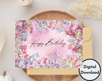 Bunte Blumen Geburtstagskarte | Druckbares hochwertiges PDF | Digitale Karte | Sofort Download