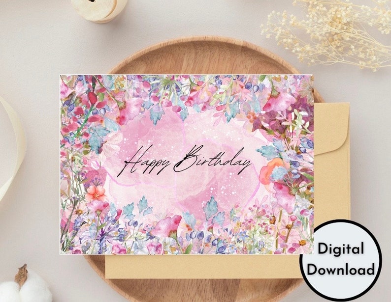 Bunte Blumen Geburtstagskarte Druckbares hochwertiges PDF Digitale Karte Sofort Download Bild 1