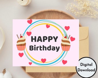 Colorful Cupcake Candles Birthday Card | Printable High Quality PDF | Digital Card | Instant Download PNG High Quality DIY Greeting Card