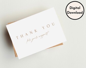 Thank You For Your Support Card Simple Minimalist Aesthetic Blank High Quality Instant Download Printable Digital PDF PNG | Greeting Cards