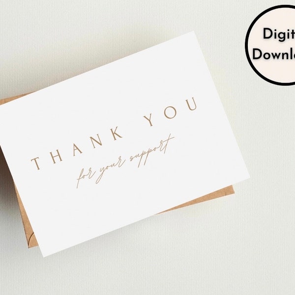 Vielen Dank für Ihre Support-Karte. Einfach minimalistisch, ästhetisch, blanko, hohe Qualität, sofortiger Download, druckbares digitales PDF PNG | Grußkarten