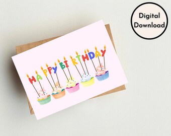 Colorful Cupcake Candles Birthday Card | Printable High Quality PDF | Digital Card | Instant Download PNG High Quality