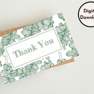 Simple Minimalist Thank You Card | Cute Floral Green Nature High Quality Printable Digital Instant Download PDF PNG