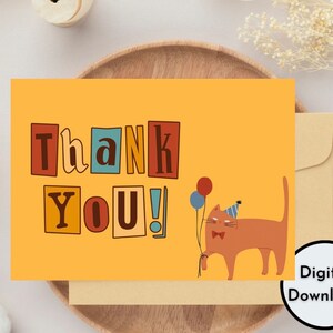 Thank You Card Cute Cat Animal Background Theme Printable High Quality PDF Digital Instant Download Greeting Cards Handmade DIY PNG zdjęcie 1