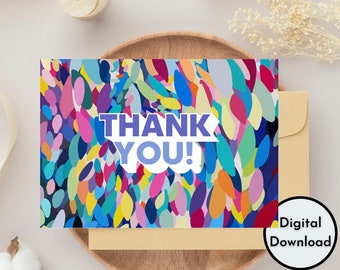 Colorful Thank You Card Flowers Green Gold Design Unique Floral Leaf Theme Digital Print Instant Download Greeting High Quality Cute PDF Png