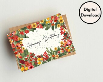 Floral Happy Birthday Card | Printable High Quality PDF