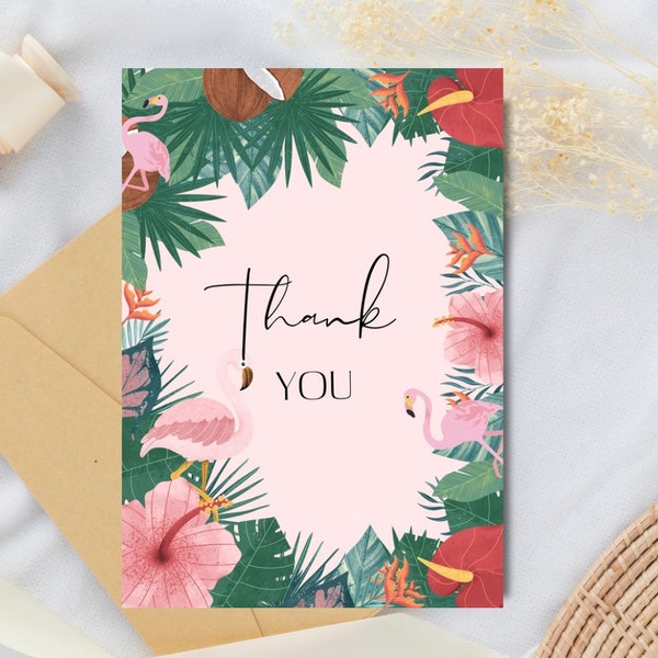 Thank You Card | Floral Nature Animal Printed Flamingo Cute Pink Printable Instant Download High Quality Printable Digital PDF PNG