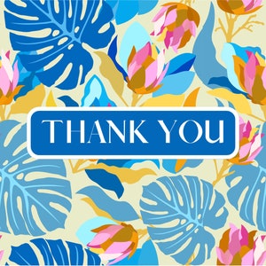 Thank You Card Blue Palm Leaves Floral Tropical Digital Design Flowers Theme Instant Download Printable High Qality Greetings Card pdf png zdjęcie 2