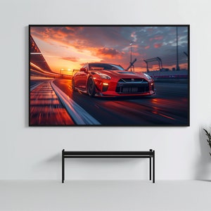 Nissan GTR R35: Racing Car Poster | CarCulture WallArt Print | JDM Sports Car Decor| Fast and Furious| Street Racer | AI Artwork | Enduring
