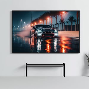 Nissan GTR R35: Racing Car Poster | CarCulture WallArt Print | JDM Sports Car Decor| Fast and Furious| Street Racer | AI Artwork | Enduring