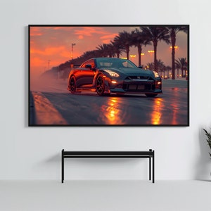 Nissan GTR R35: Racing Car Poster | CarCulture WallArt Print | JDM Sports Car Decor| Fast and Furious| Street Racer | AI Artwork | Enduring