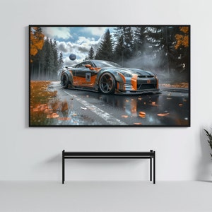 Nissan GTR R35: Racing Car Poster | CarCulture WallArt Print | JDM Sports Car Decor| Fast and Furious| Street Racer | AI Artwork | Enduring