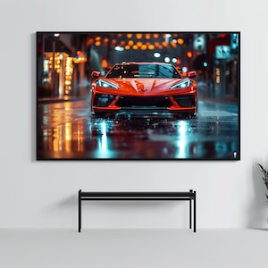 Corvette C8 ZR1: Poster di auto sportive di classe / Stampa WallArt CarCulture / Arredamento da corsa / Regalo CustomCarPoster / Decorazione opera d'arte Chevy Auto