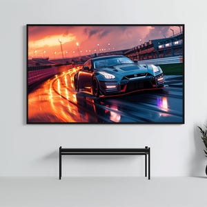 Nissan GTR R35: Racing Car Poster | CarCulture WallArt Print | JDM Sports Car Decor| Fast and Furious| Street Racer | AI Artwork | Enduring