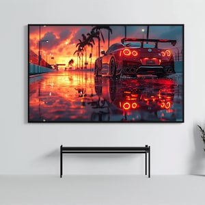 Nissan GTR R35: Racing Car Poster | CarCulture WallArt Print | JDM Sports Car Decor| Fast and Furious| Street Racer | AI Artwork | Enduring
