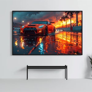 Nissan GTR R35: Racing Car Poster | CarCulture WallArt Print | JDM Sports Car Decor| Fast and Furious| Street Racer | AI Artwork | Enduring