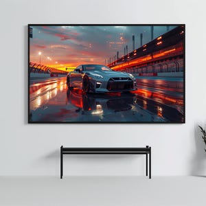 Nissan GTR R35: Racing Car Poster | CarCulture WallArt Print | JDM Sports Car Decor| Fast and Furious| Street Racer | AI Artwork | Enduring