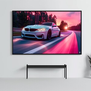 BMW M4: Carro esportivo elegante Pôster | Impressão de WallArt de CarCulture | Decoração M Power Racing | Presente personalizadoCarPoster | Arte CyberPunk Futurista