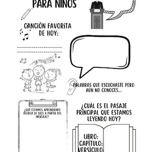 Notas de sermón para niños-recurso de la iglesia-notas de la iglesia para niños-recurso de escuela dominical-Spanish sermon notes