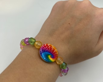 Multicolored Beaded Bracelet|Tie-Dye Charm|Kid-Teen Size|