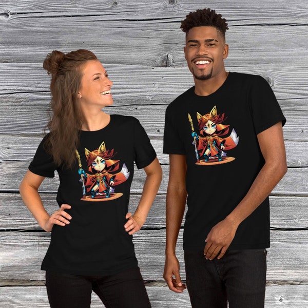 Fox Magier Tshirt - Charmanter Cartoon Vixen Zauberer - Lustige Fantasy Bekleidung - Ideales Geschenk für Gamer und Comic Fans
