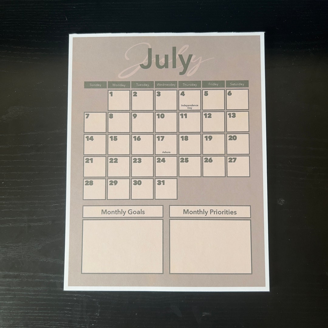 Letter Size Calendar for Wall or Desk - Simple Minimalist Neutrals ...