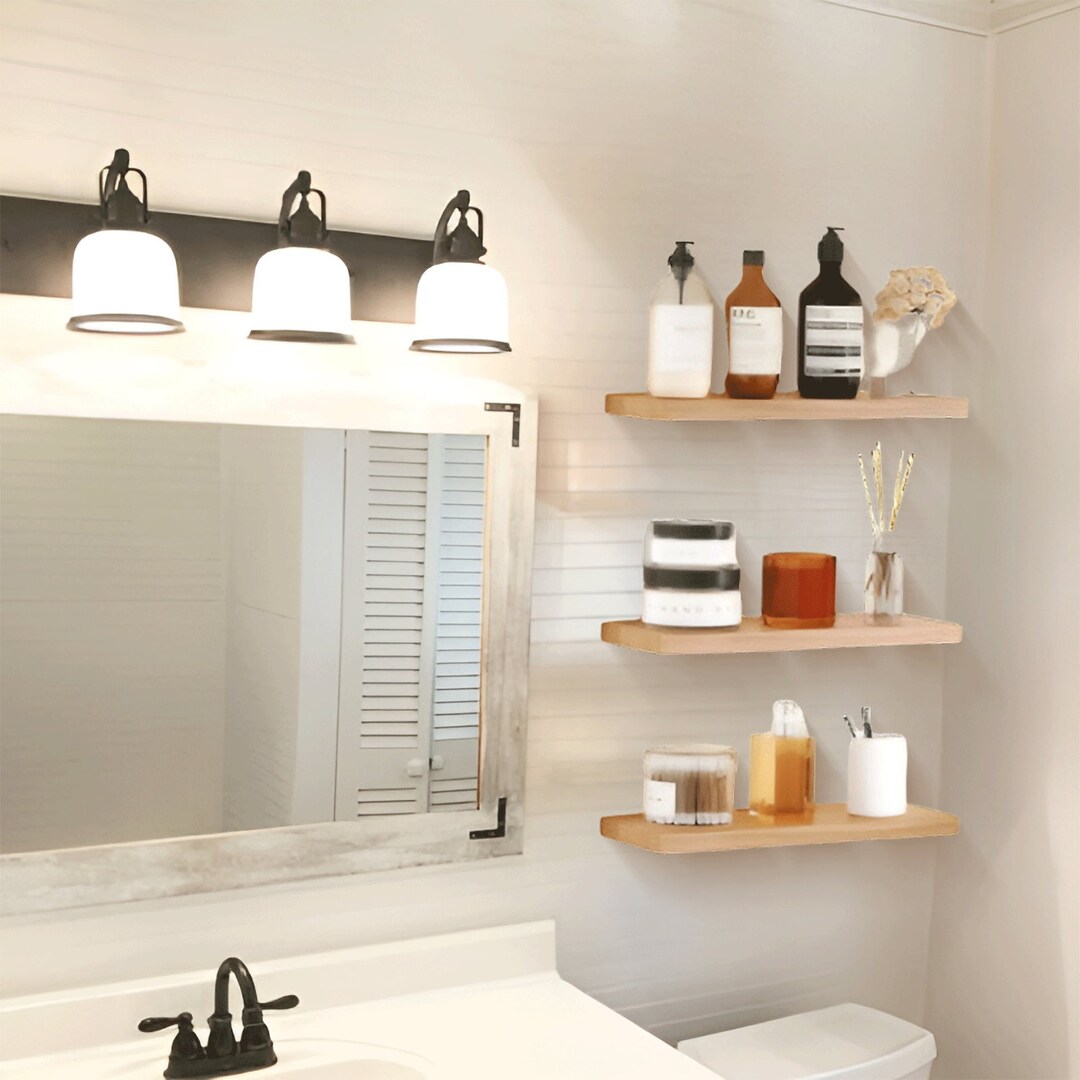 Set of 3 Rustic Wood Floating Shelves Bathroom Shelves Wall Shelves ...