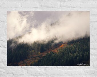 Fotografía de nubes sobre el bosque en otoño: póster e impresión en lienzo