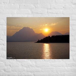 Lake House Decor, Grand Teton Mountain Large Wall Art, Sunset Photography Landscape, Minimalist Landscape