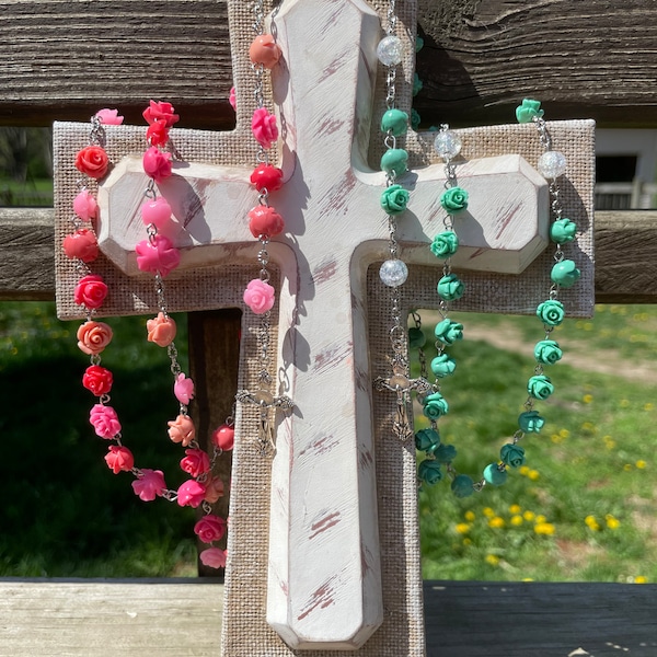 St. Theresa, The Little Flower, Rosary - multi pink rose rosary