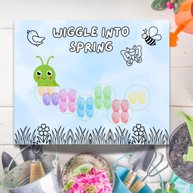 Fingerprint Worksheet Spring Spring Handprint Kids Art Template Preschool Fingerprint Craft | Easy ...