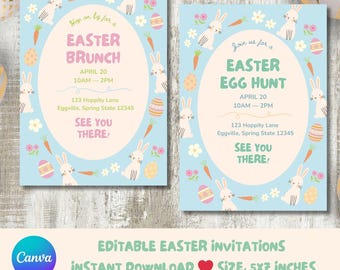 Convite de Páscoa para Caça aos Ovos - Modelo Editável para Download Digital no Canva (5x7)