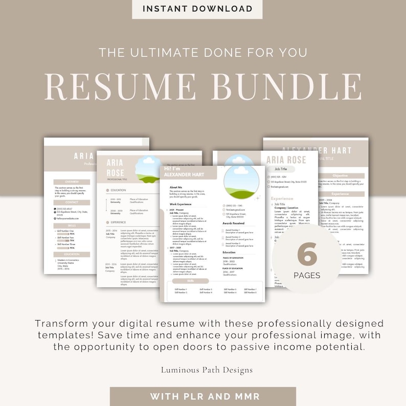 Resume Templates Canva Neutral Clean Minimalist Ready to Use Digital