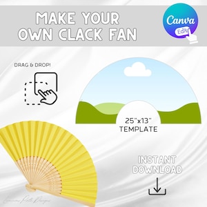 Clack Fan Template, Chinese Editable Hand Fan Template, Festival Sublimation Fan, DIY Printable Arch Frame Photo Drag and Drop Canva