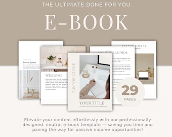 Modelo de pasta de trabalho de e-book Canva Guia de produto digital minimalista neutro editável com direitos de revenda PLR MMR