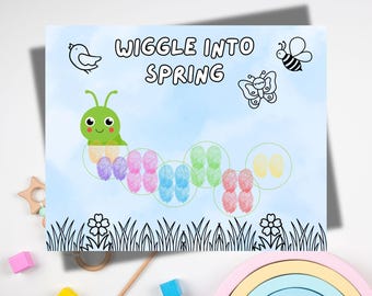 Desenho de mãozinhas para colorir com tema de primavera | Atividade fácil de primavera | Desenho para colorir de lagarta para pré-escola