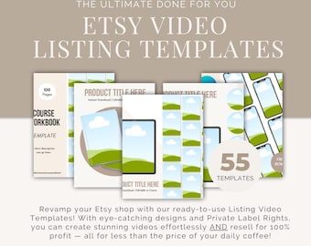 Modelos de listagem de vídeo Etsy - Estética neutra pronta para uso para produtos digitais Modelo Canva editável com direitos de revenda PLR MMR