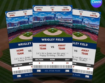 Ingresso para jogo de beisebol, ingresso esportivo editável e personalizável, ingresso para jogo de futebol americano esportivo faça você mesmo para impressão, Canva, Mobile