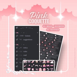 PINK Coquette Discord Vorlage | 65+ Rollen 25+ Kanäle | Gemütlich, Kawaii, Niedlich, Ästhetisch | SOFORTIGER Download | KOSTENLOSE Emotes enthalten