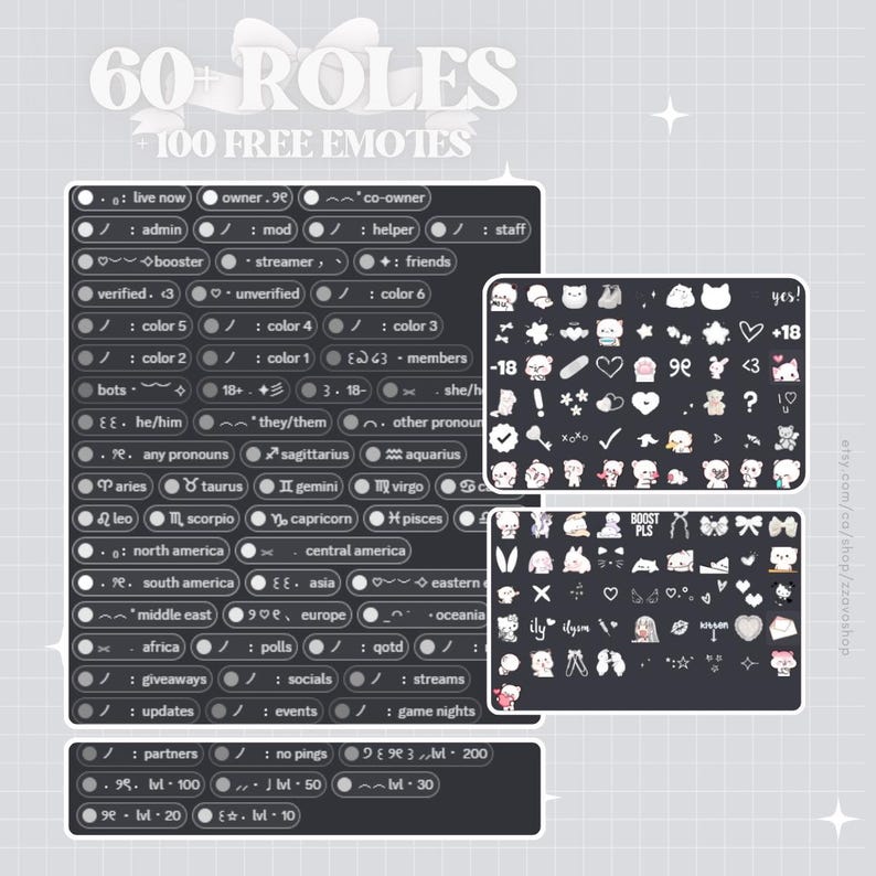 EENVOUDIGE WITTE Coquette Discord-serversjabloon | 60+ rollen 15+ kanalen | Gezellig, schattig en esthetisch | Direct downloaden | GRATIS emotes inbegrepen afbeelding 3