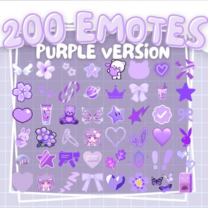 200 PURPLE EMOTES PACK | For Discord and Twitch | Cute & Kawaii | Includes Letters, Numbers, Phrases, Reaction, Decorations, Animations