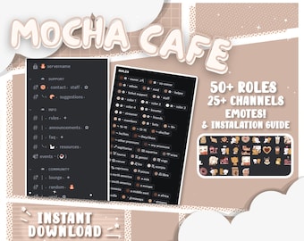 Mocha Cafe Discord Server Template | 50+ Roles 25+ Channels | Cozy, Kawaii, Cute, Aesthetic | INSTANT DOWNLOAD | Emotes Included