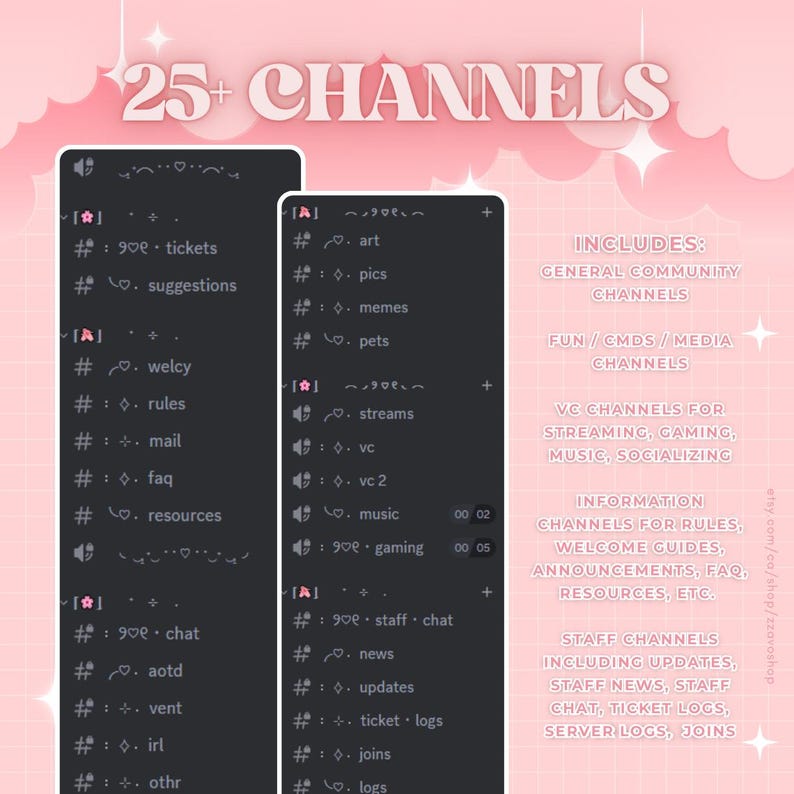 PINK Coquette Discord Server Template 65 Roles 25 Channels Cozy, Kawaii