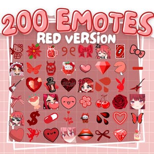 PACOTE DE 200 EMOTES VERMELHOS | Para Discord e Twitch | Fofo e Kawaii | Inclui Letras, Números, Frases, Reação, Decorações, Animações, Gifs