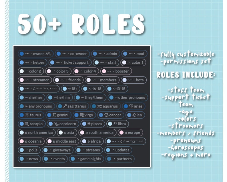 Baby Blue Discord Server Template 50 Roles 25 Channels Cozy , Cute , Aesthetic , Minimalistic , Simple INSTANT DOWNLOAD zdjęcie 3