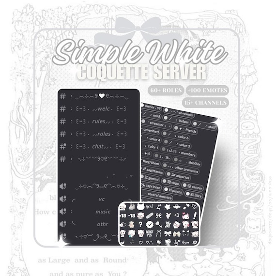 SIMPLE WHITE Coquette Discord Server Template | 60+ Roles 15+ Channels | Cozy, Cute, Aesthetic | Instant Download | FREE Emotes Included