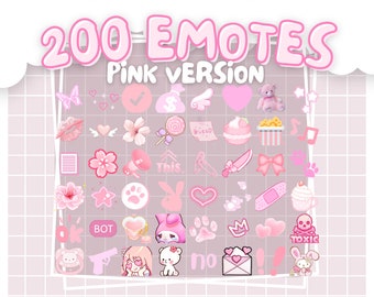 200 PINK EMOTES PACK | For Discord and Twitch | Cute & Kawaii | Includes Letters, Numbers, Phrases, Reaction, Decorations, Animations
